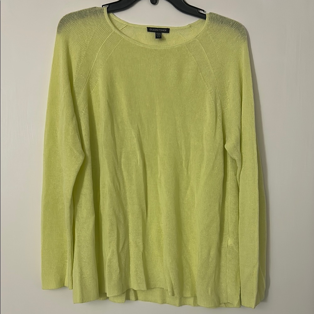 Eileen Fisher Yellow Crew Neck Sweater Lightweight Knit Linen